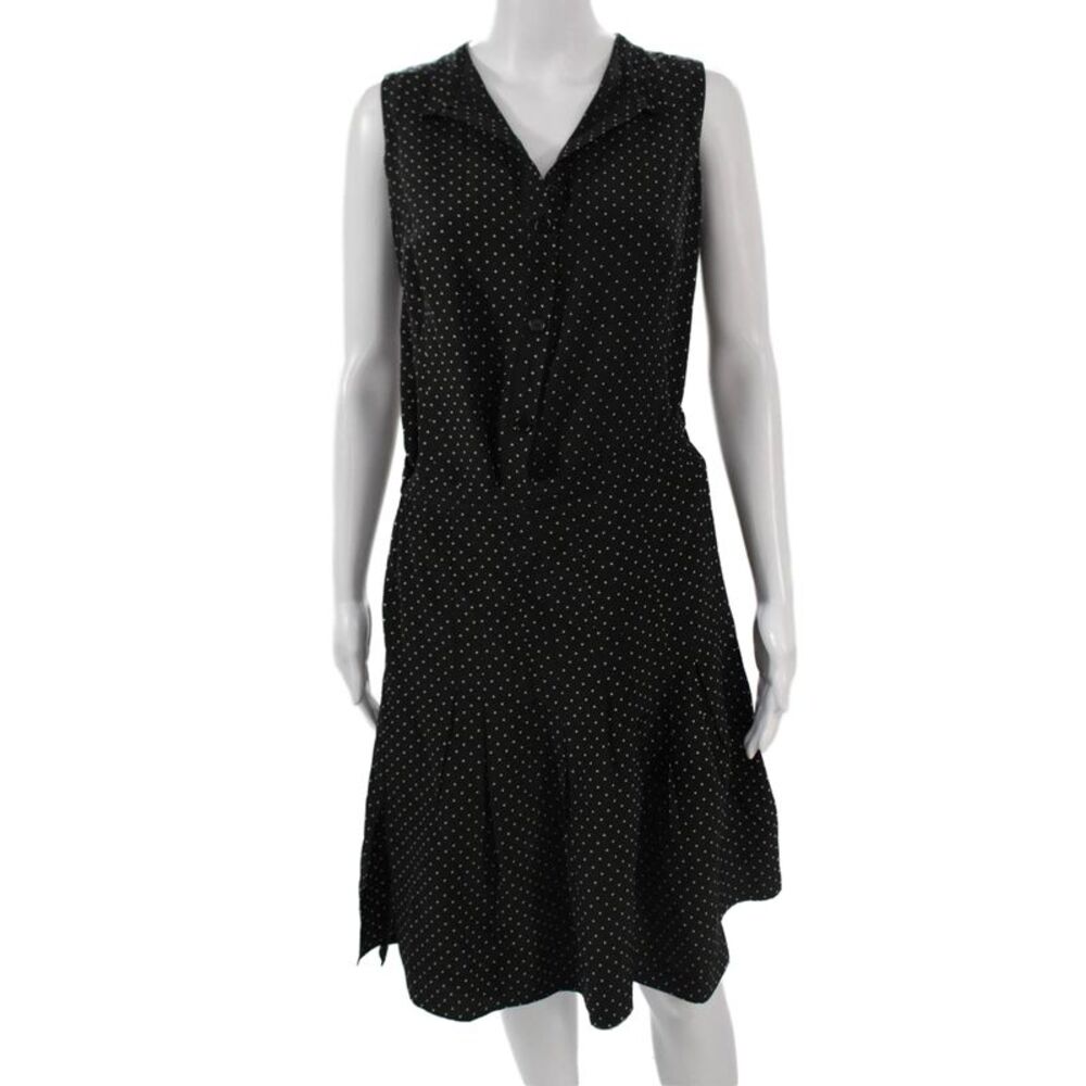 Akris Punto Women Shirt Dress Black Polka Dot Silk Sleeveless Knee Size 12